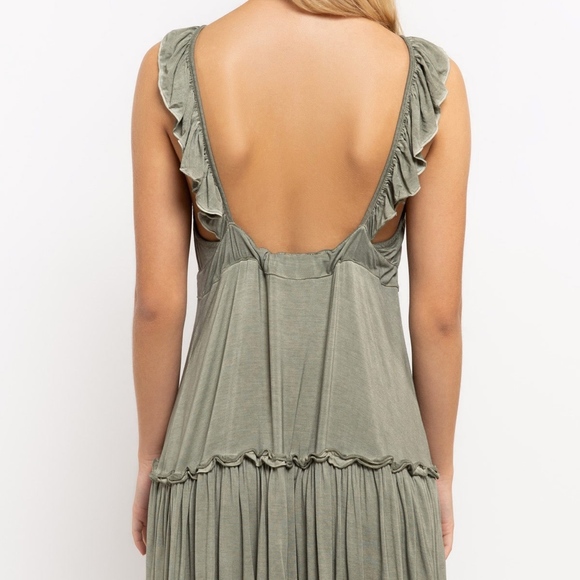 Olive ruffly dress with buttons - Picture 2 of 5